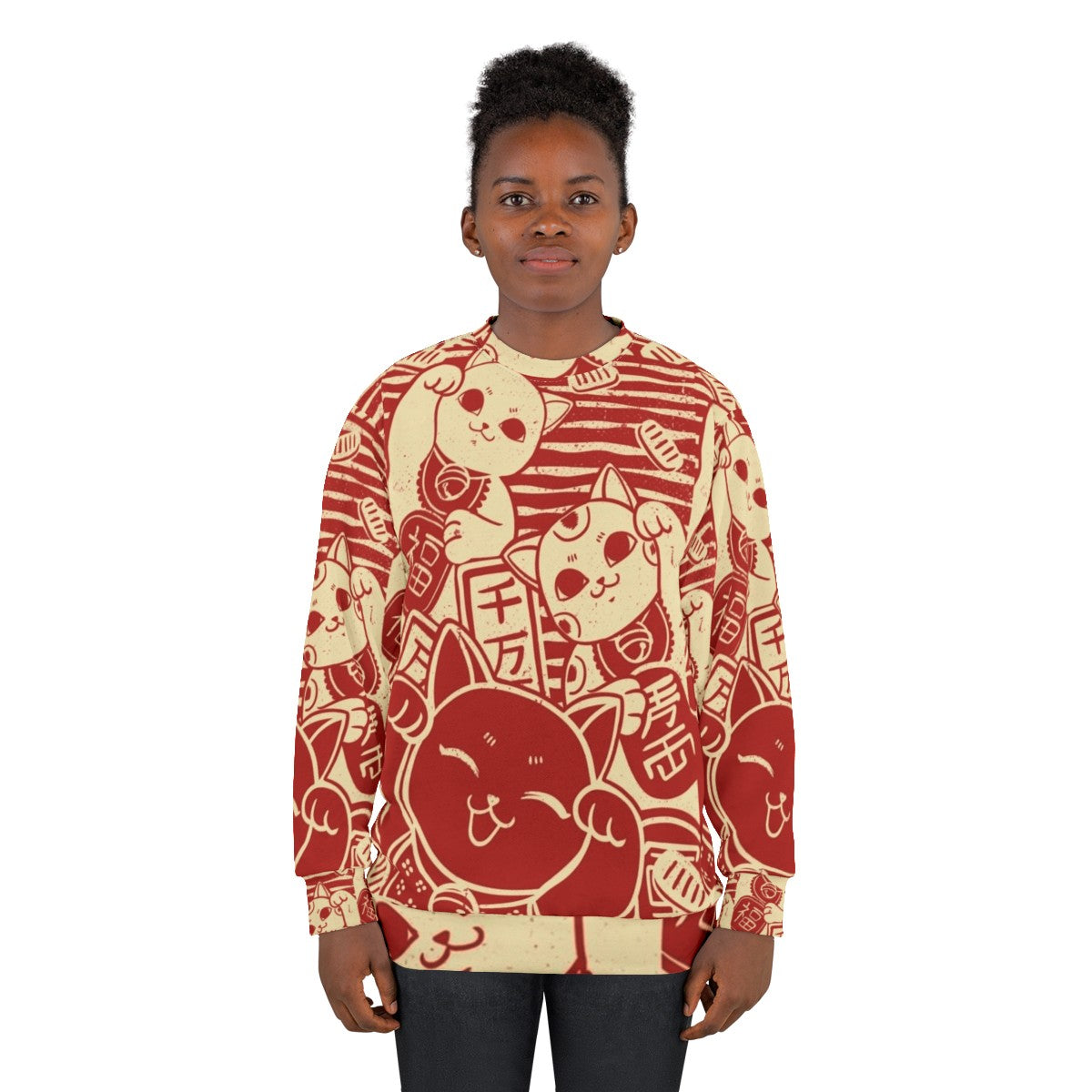 Maneki Neko Japanese Lucky Cat Sweatshirt - women