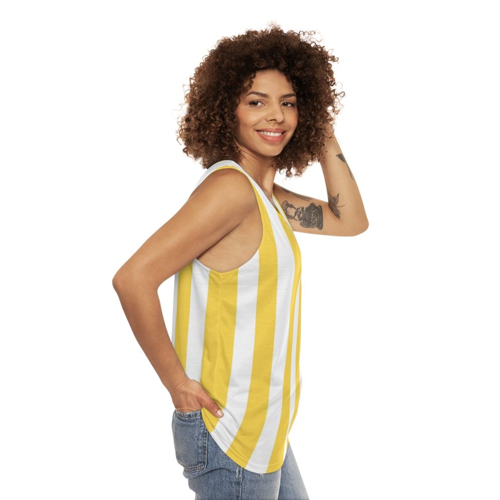 Yellow and white vertical striped unisex tank top - women side