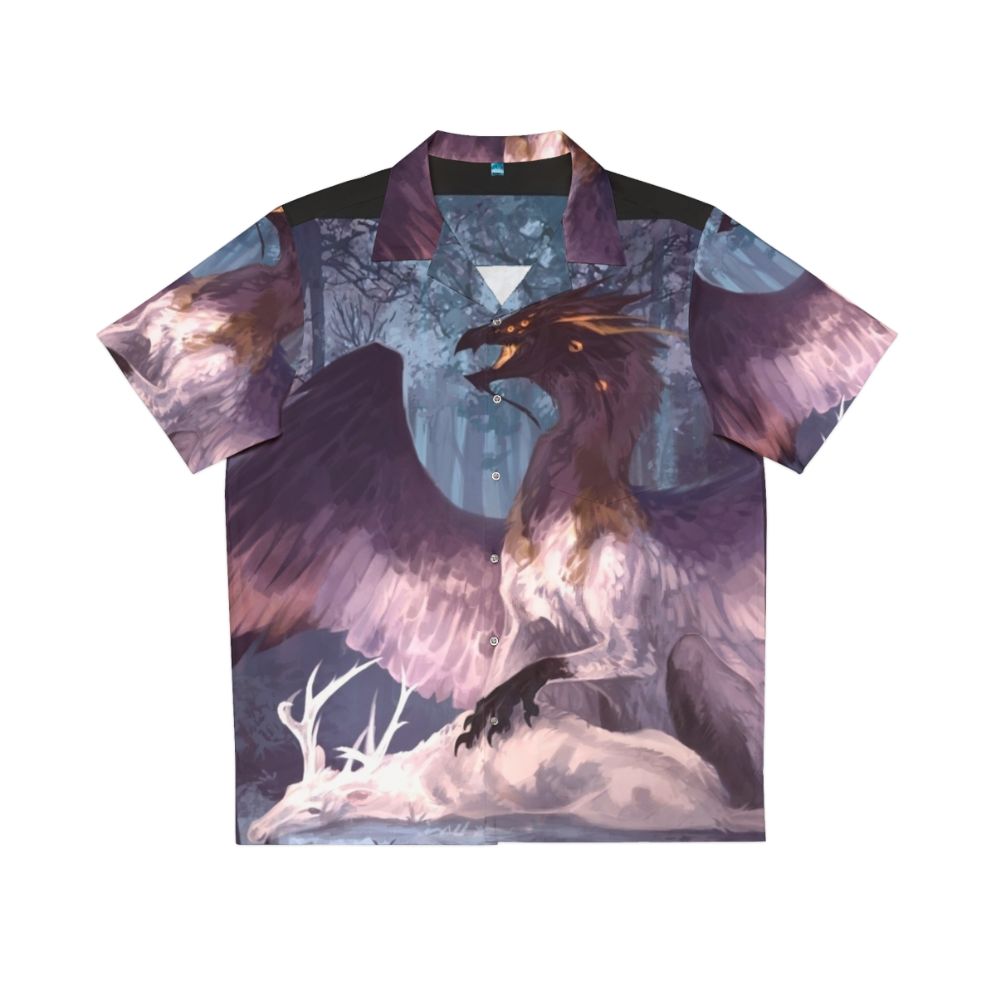 Dark fantasy Hawaiian shirt with mythical creature design