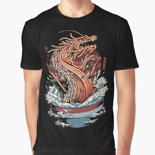 Ramen dragon graphic t-shirt with Japanese inspired kaiju design