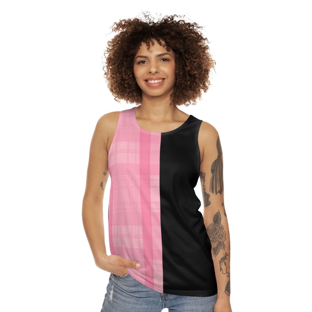 Unisex Half Black, Half Pink Plaid Music Tank Top - women