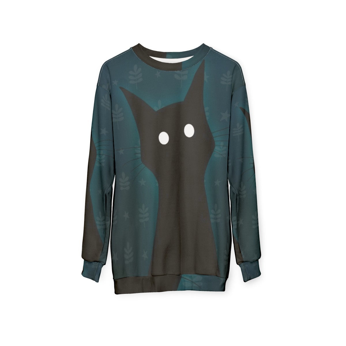 Spooky black cat sweatshirt with illustration - hanging