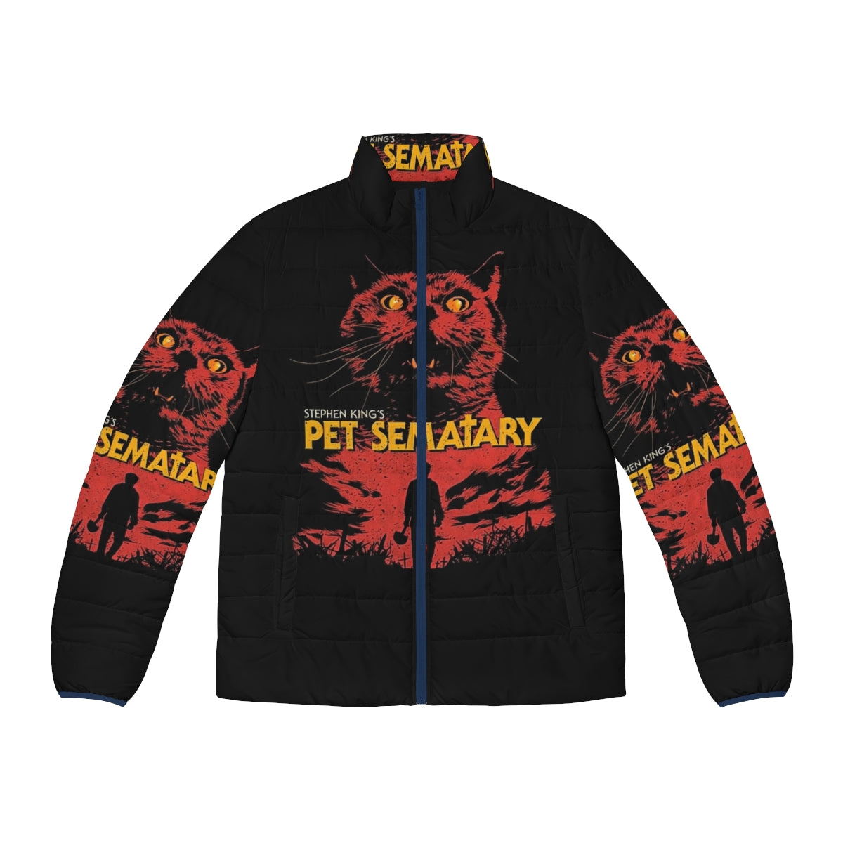 Pet Sematary inspired puffer jacket with horror movie graphics