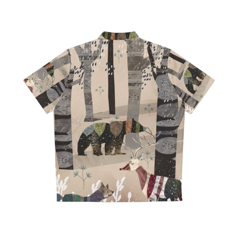 hawaiian shirt featuring a whimsical watercolor forest print with animals - Back