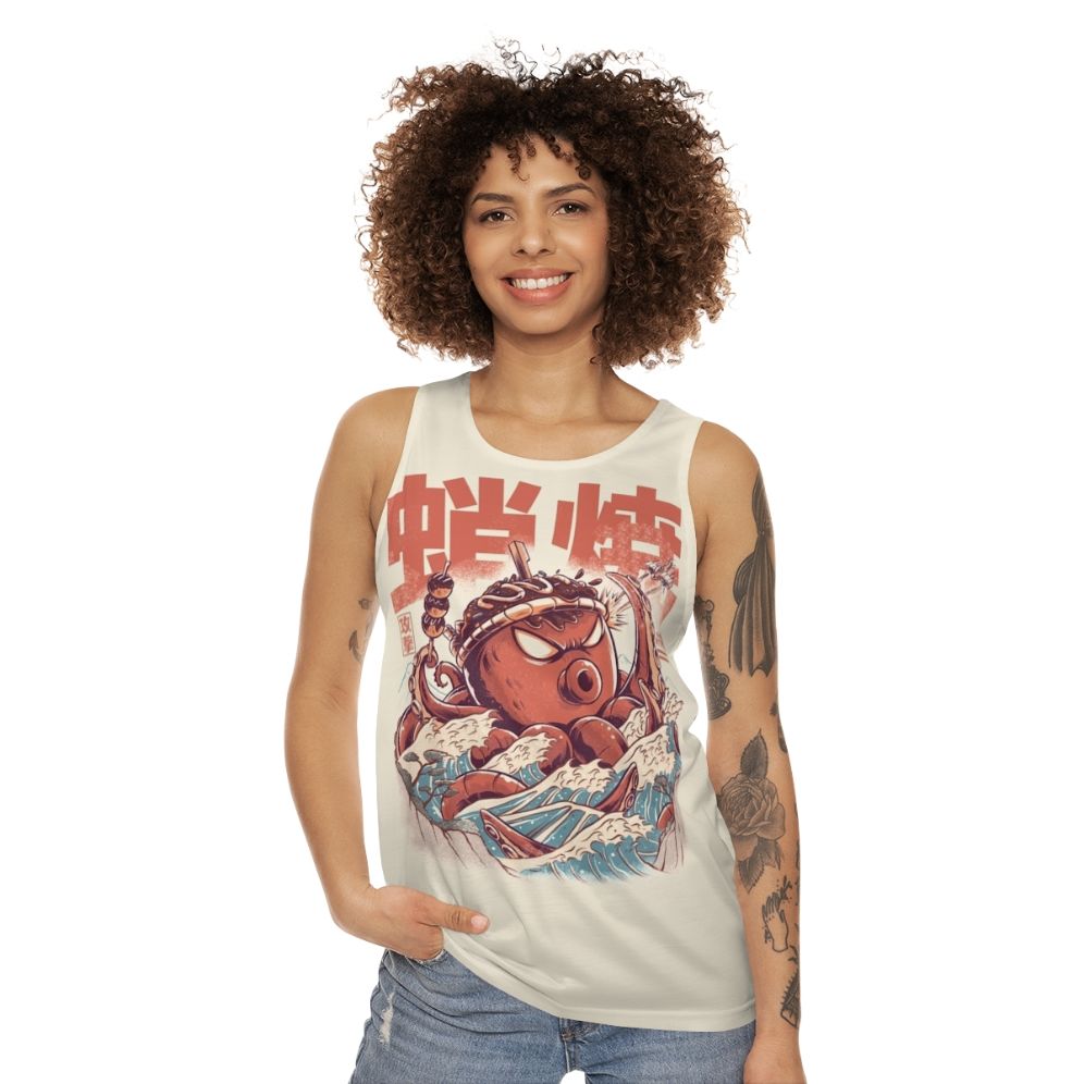 Vintage-style takoyaki monster attack graphic tank top - women