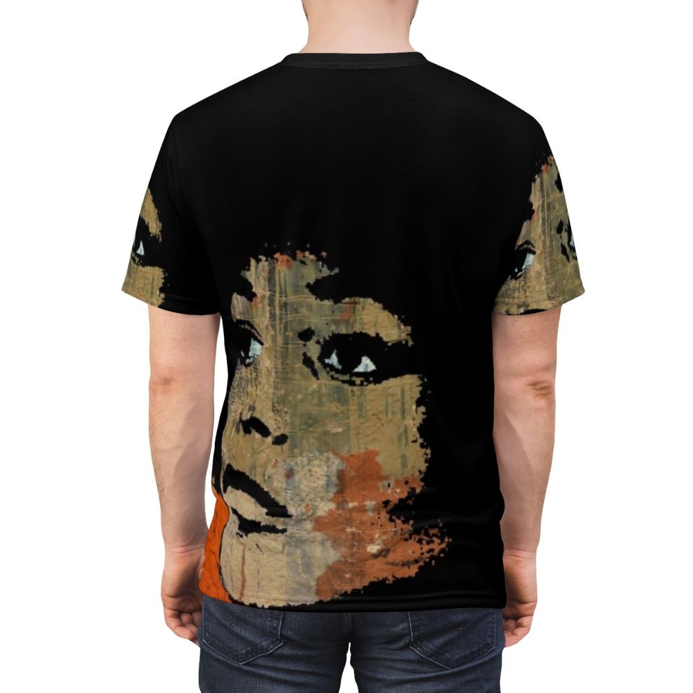 Graphic t-shirt featuring a stylized portrait of Angela Davis, a prominent civil rights activist and scholar - men back