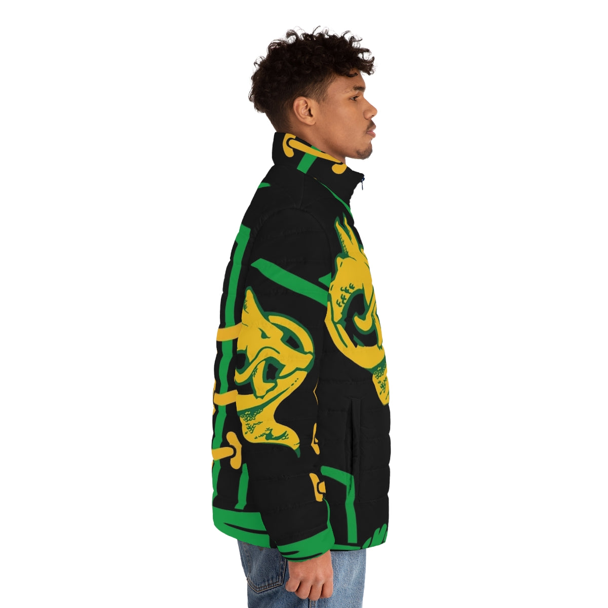 A puffer jacket with the Lloyd Garmadon design from the Ninjago series. - men side right