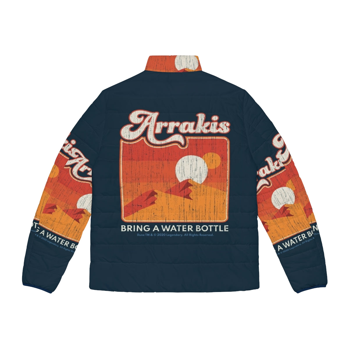 Dune 2020 Arrakis Puffer Jacket with Watercolor Dune Fan Art Design - Back