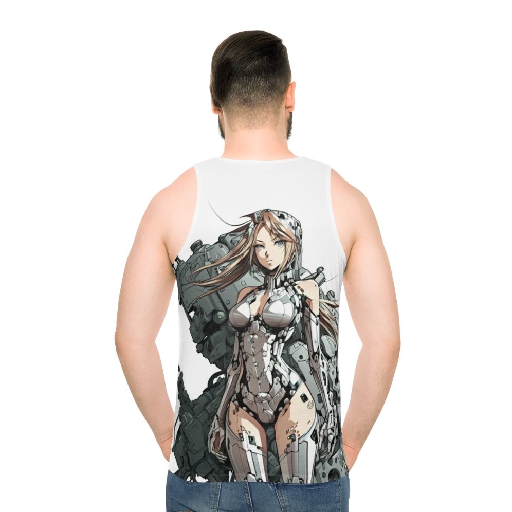 Armored anime girl in a unisex tank top - men back