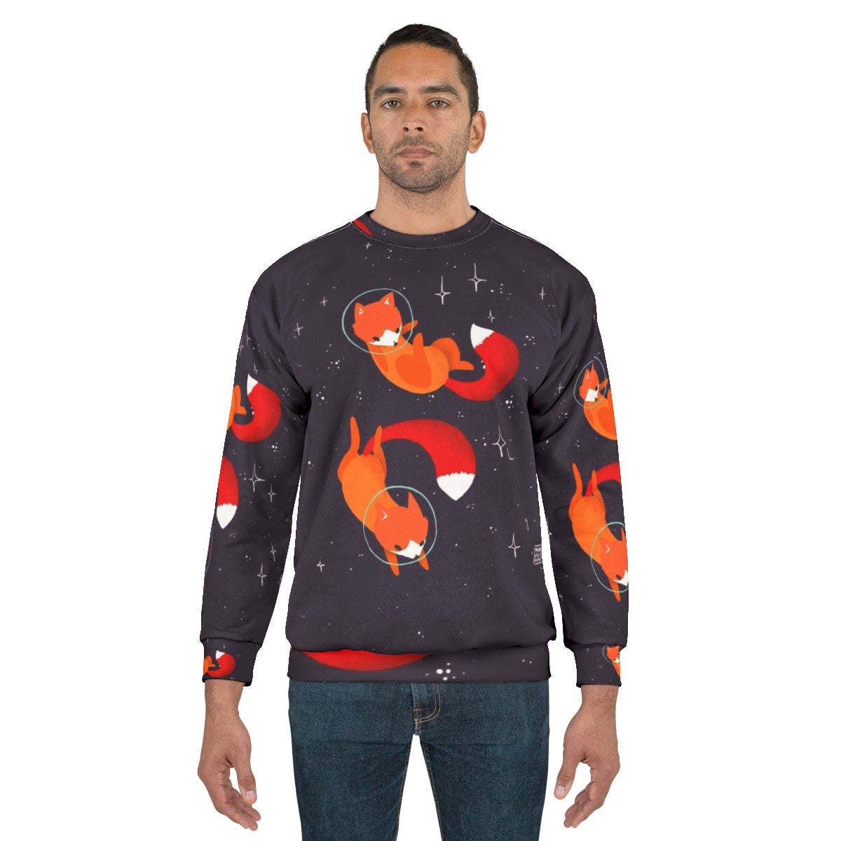 Space Foxes Sweatshirt with Digital Illustration - men