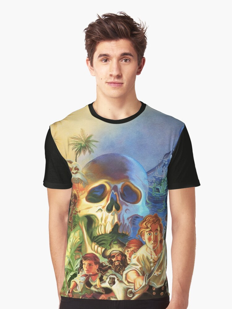 Retro "The Secret of Monkey Island" high contrast graphic t-shirt featuring pixel art design - Men