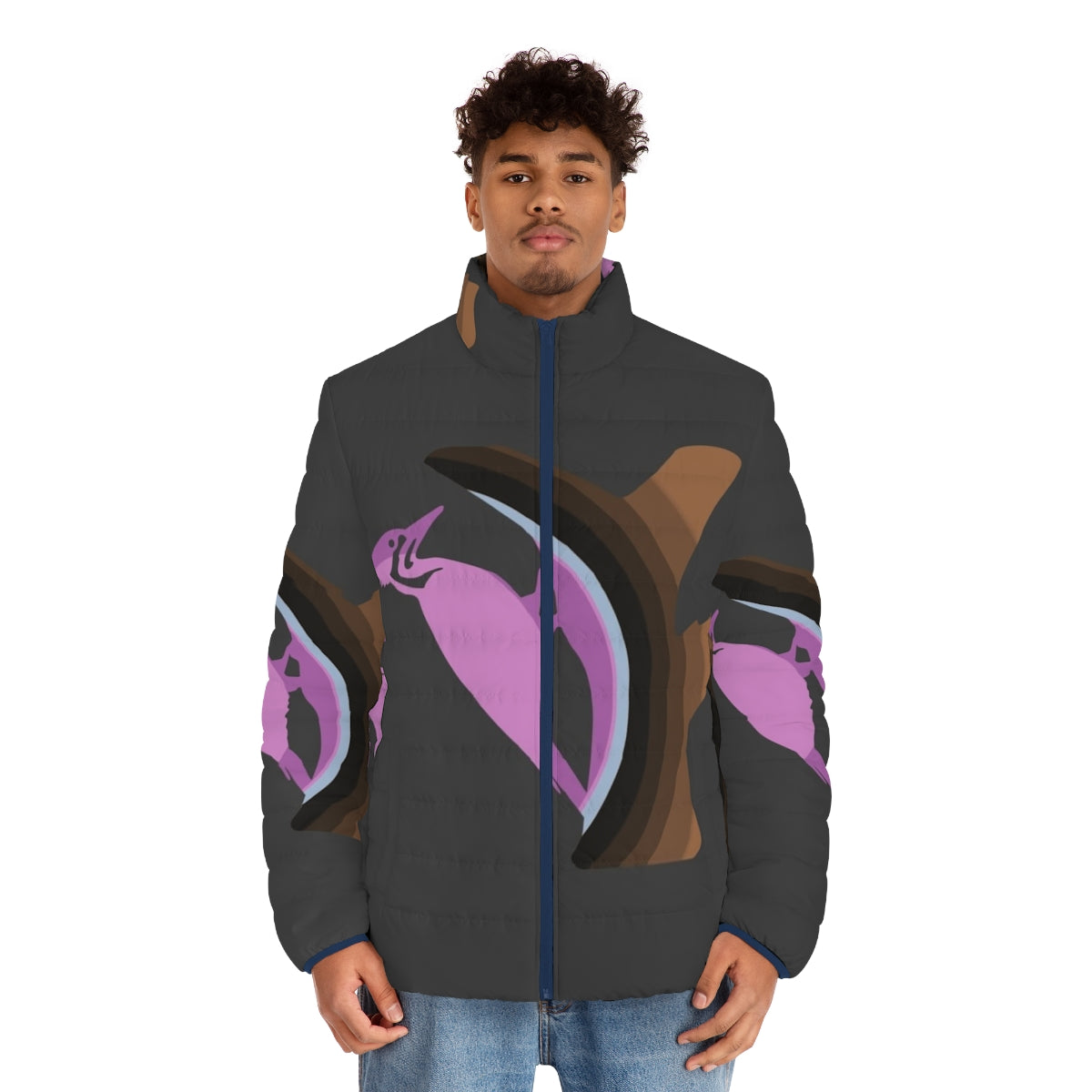 Woodpecker puffer jacket featuring legendary animal art design - men front