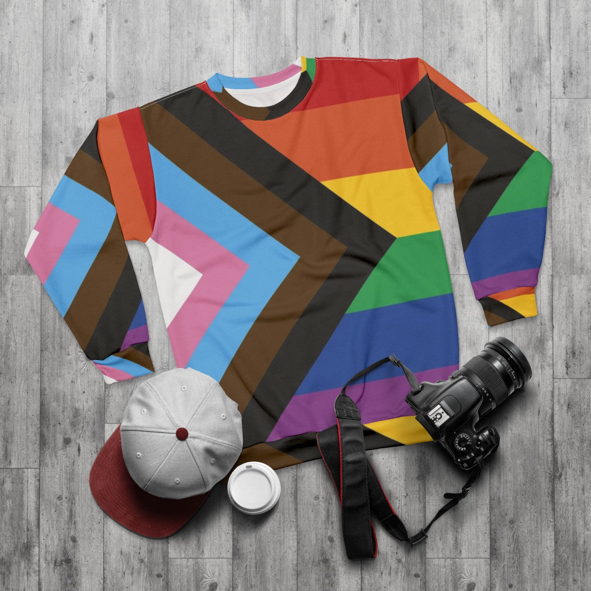 Inclusive Progress Pride Flag Sweatshirt - flat lay