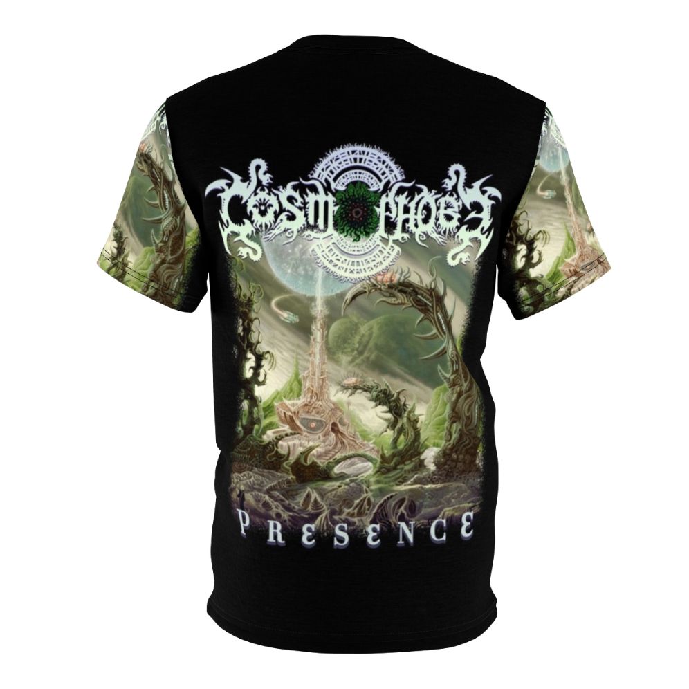 Cosmophobe Presence space-themed t-shirt with a design featuring cosmic elements - Back