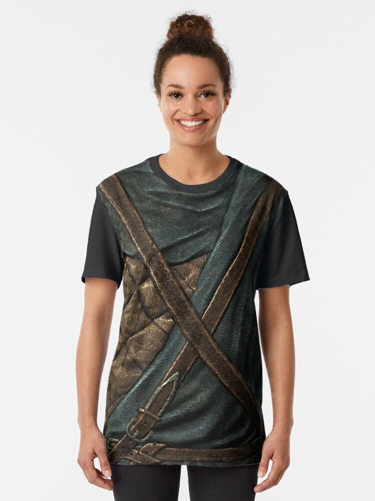 Stormcloak cuirass graphic design on a t-shirt for fans of Skyrim and The Elder Scrolls video game series. - Women