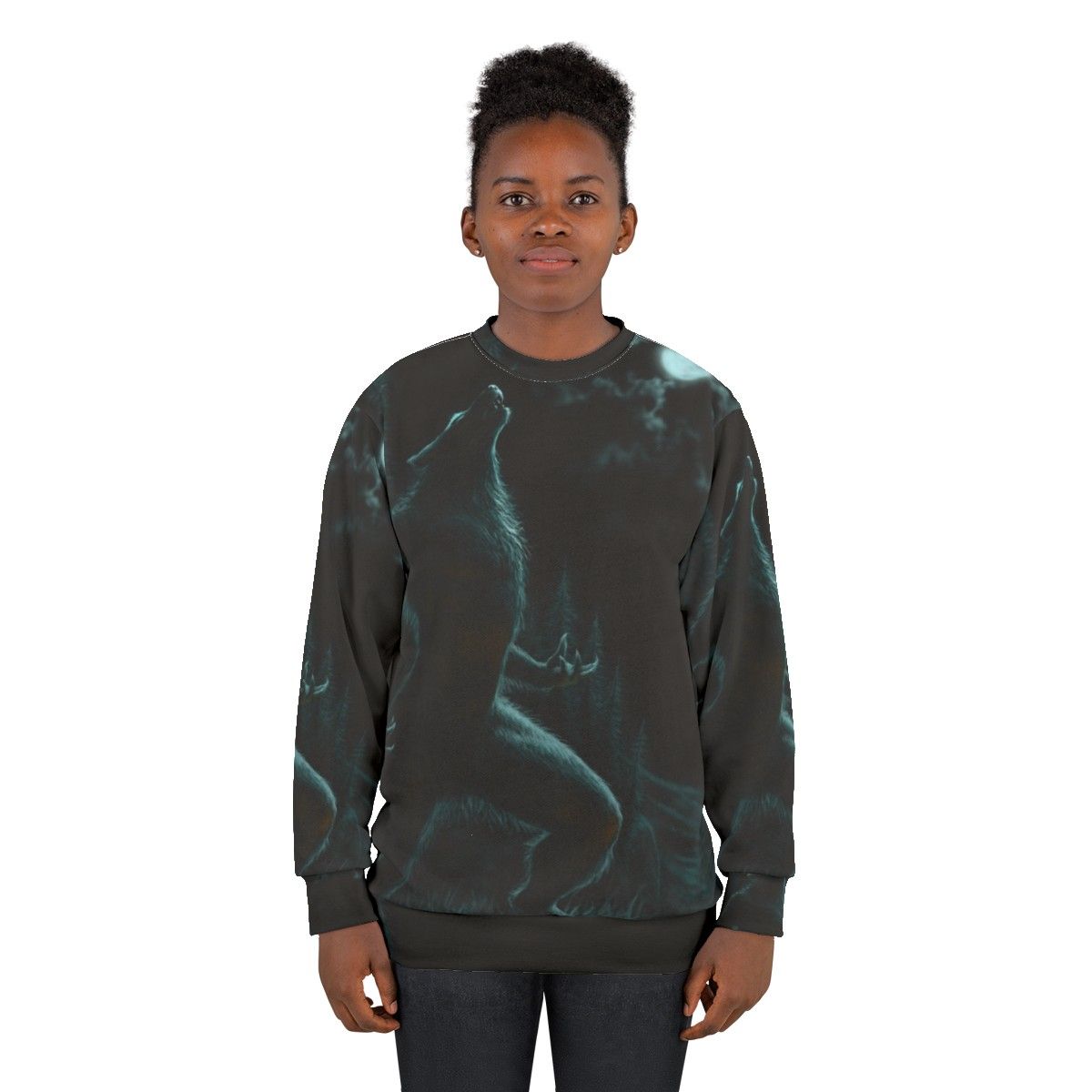 Howl of the Werewolf Sweatshirt featuring a werewolf howling at the full moon - women