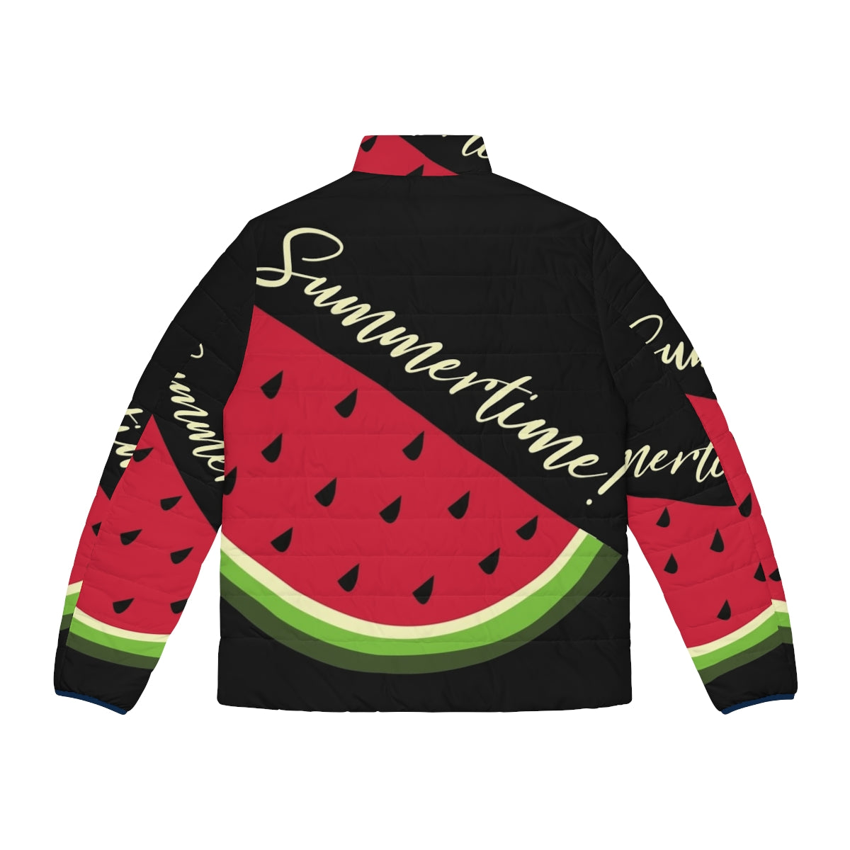 Watermelon design black puffer jacket - Back