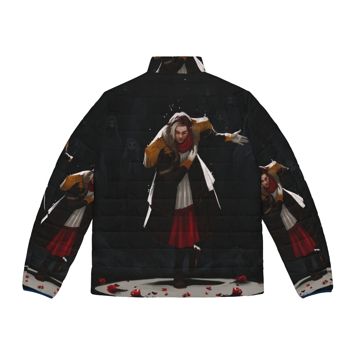 Ascian-inspired FFXIV Curtain Call puffer jacket with fantasy rose design - Back