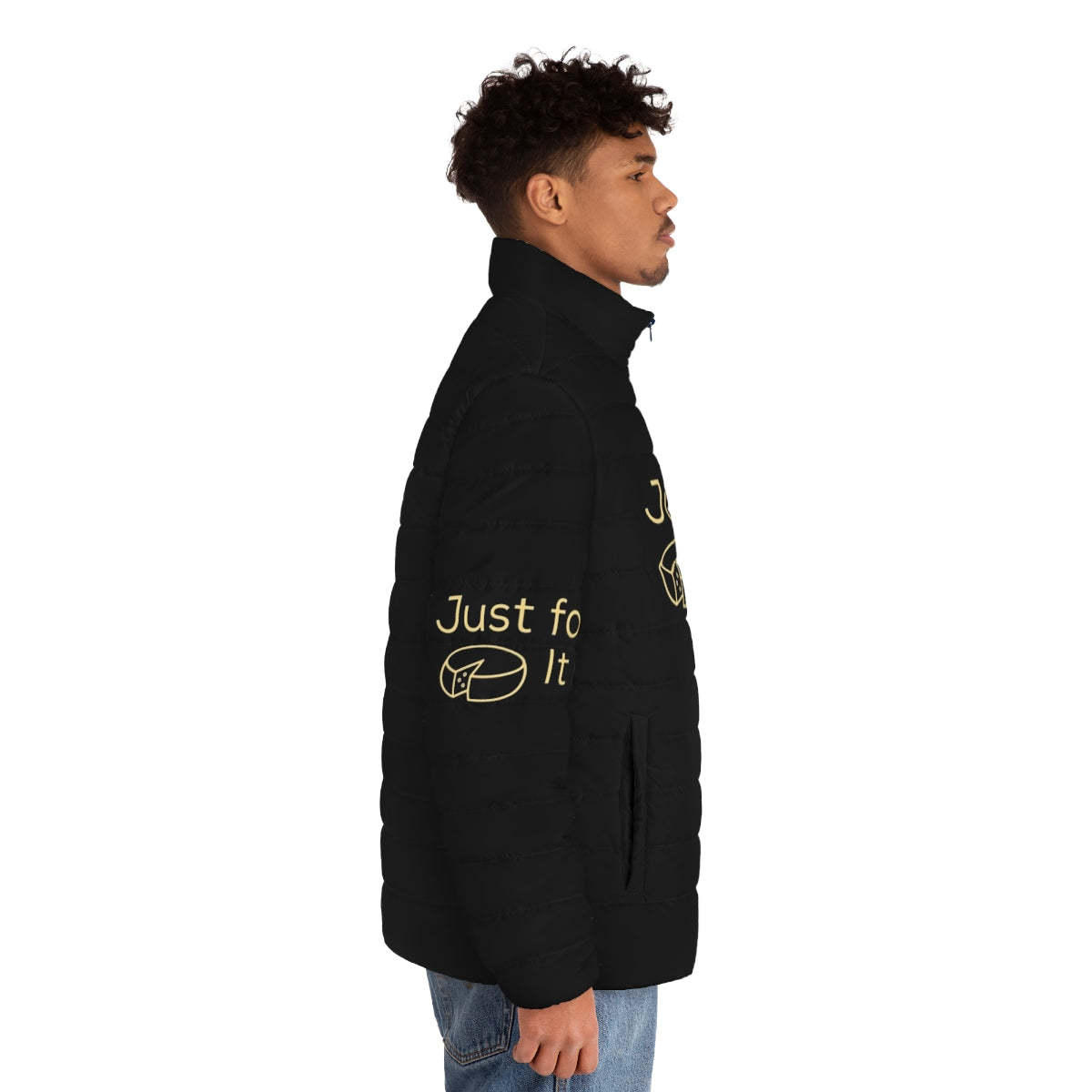 Schitt's Creek inspired foldable yellow puffer jacket - men side right