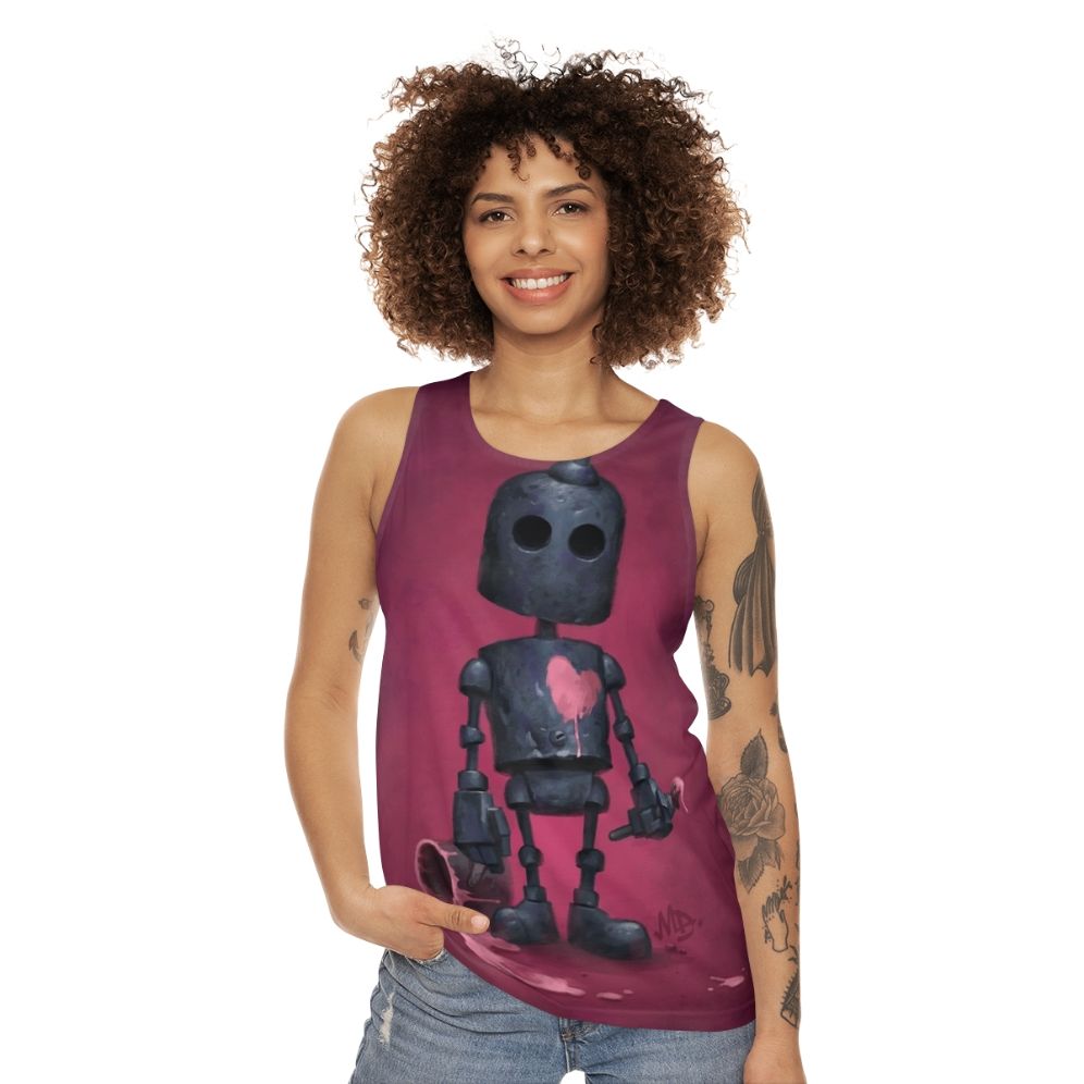 Unisex artist tank top featuring a cute robot with a paintbrush - women