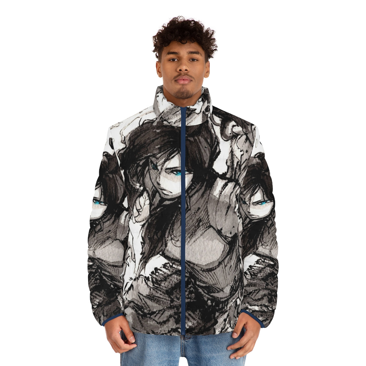 Korra Ink Study Avatar Puffer Jacket featuring elements of the four nations - men front