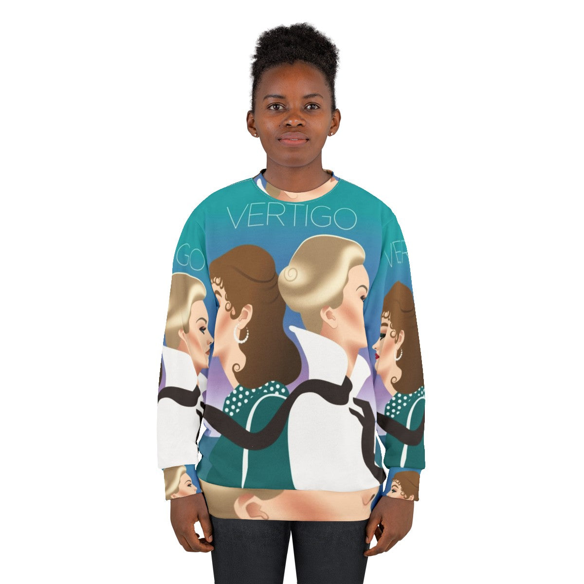 Vertigo Sweatshirt 2 featuring iconic Hitchcock movie imagery - women