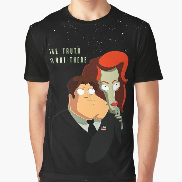 "Truth is Out There" graphic t-shirt featuring American Dad's Roger the Alien and X-Files inspired design