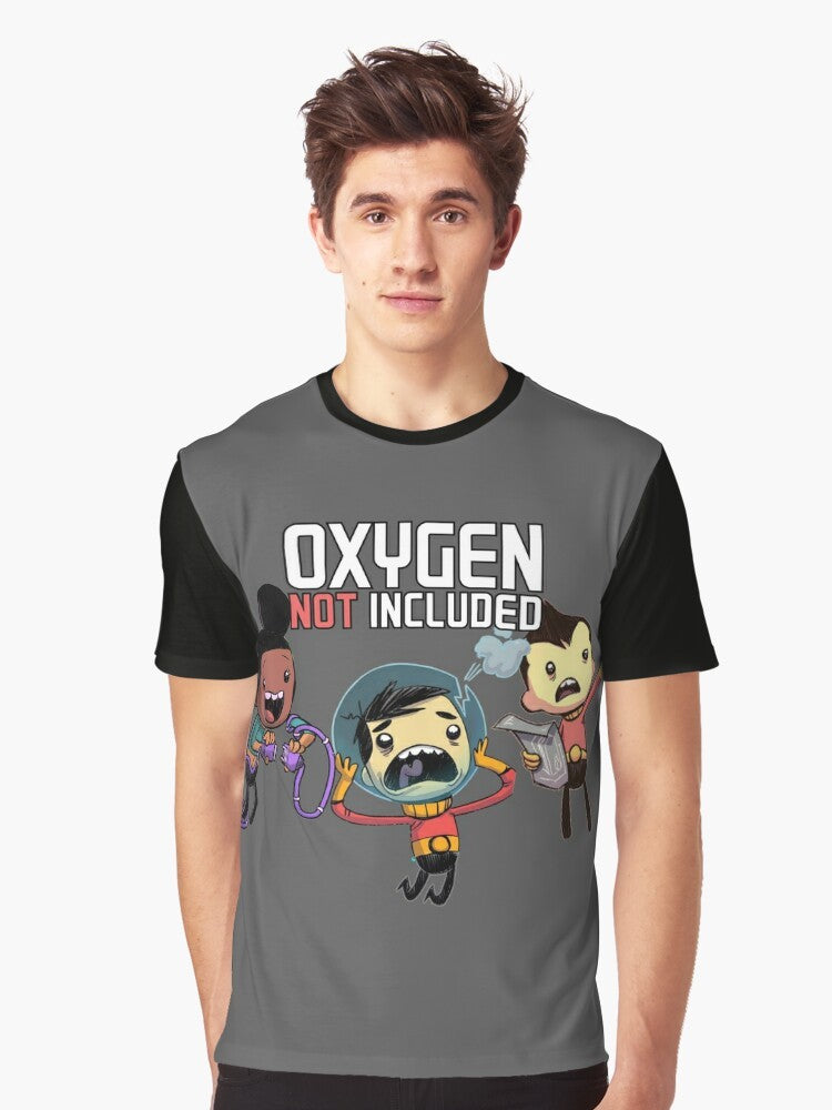 Oxygen Not Included indie game graphic t-shirt featuring the game logo and design - Men