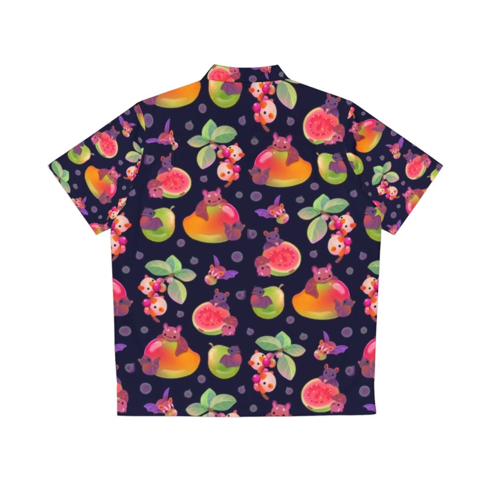 dark hawaiian shirt with tropical fruit and bat print - Back