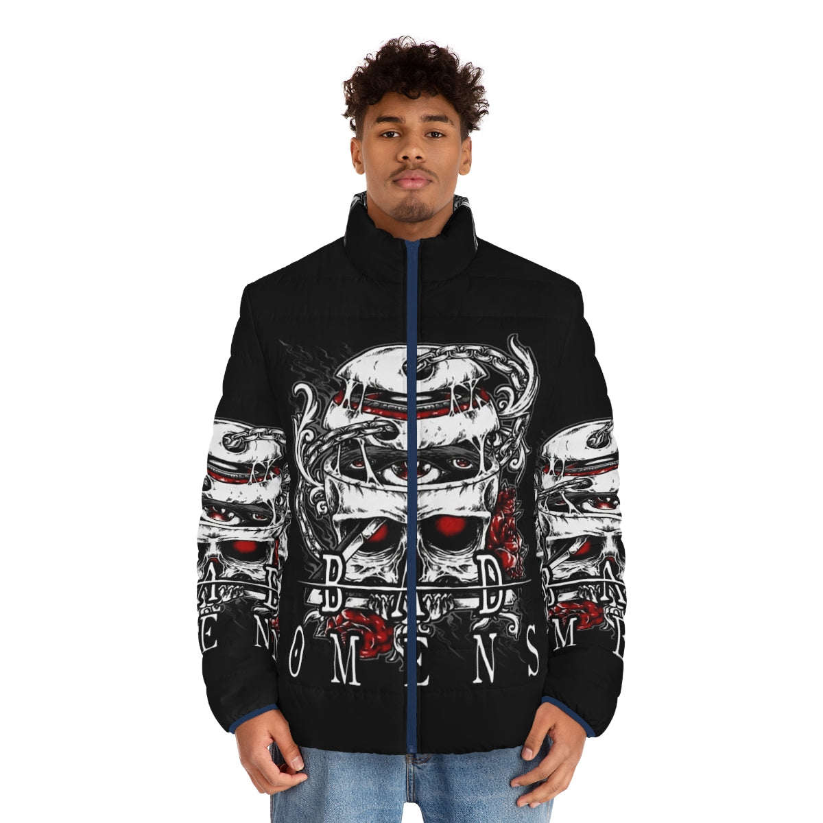 Castlevania inspired broken skull puffer jacket - men front