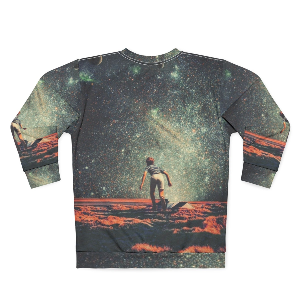 Nostalgia vintage graphic sweatshirt featuring a colorful collage design with space, stars, and retro elements - Back