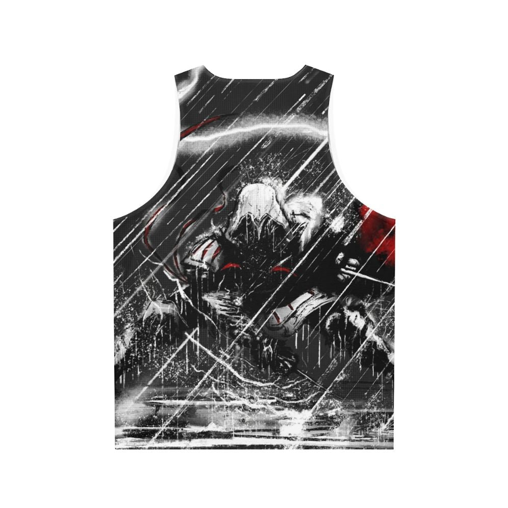 Assassin's Creed inspired unisex tank top with comic book style thunder design - Back