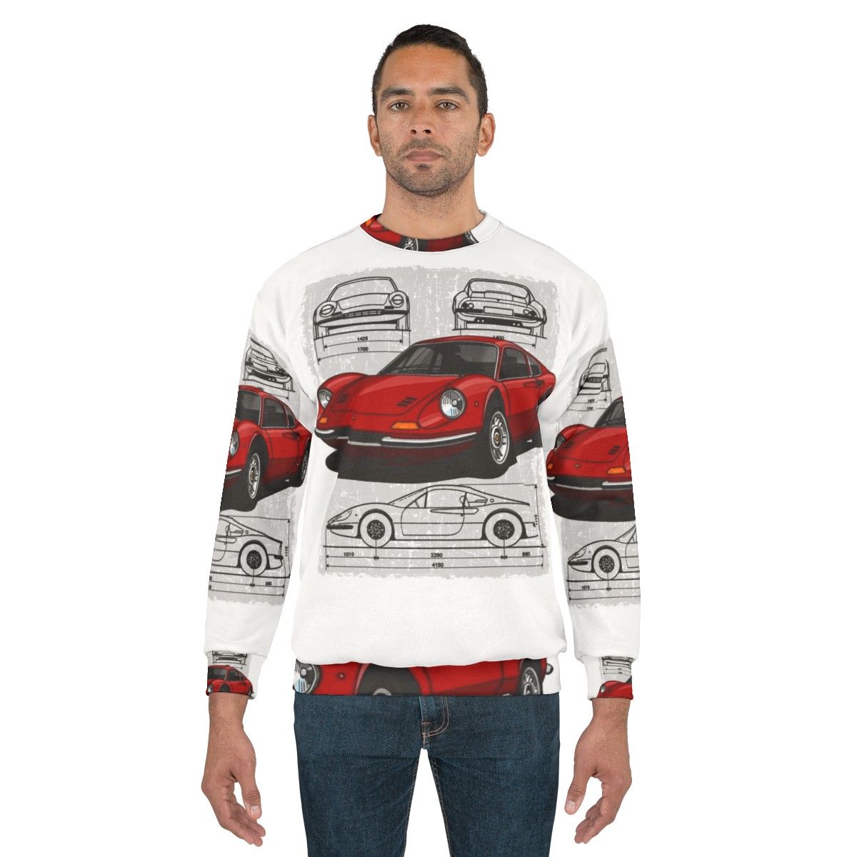 Sweatshirt featuring a drawing of the iconic Ferrari Dino sports car - men