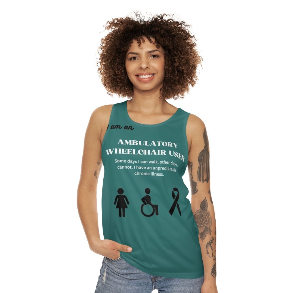 Disability awareness unisex tank top for ambulatory wheelchair users - women