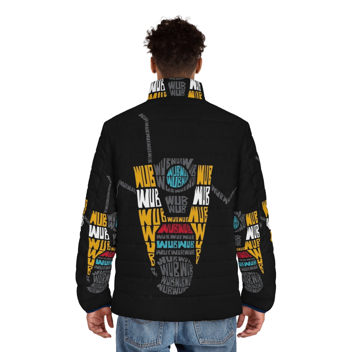 Borderlands CL4P-TP Dubstep Remix Puffer Jacket featuring the iconic Claptrap character - men back