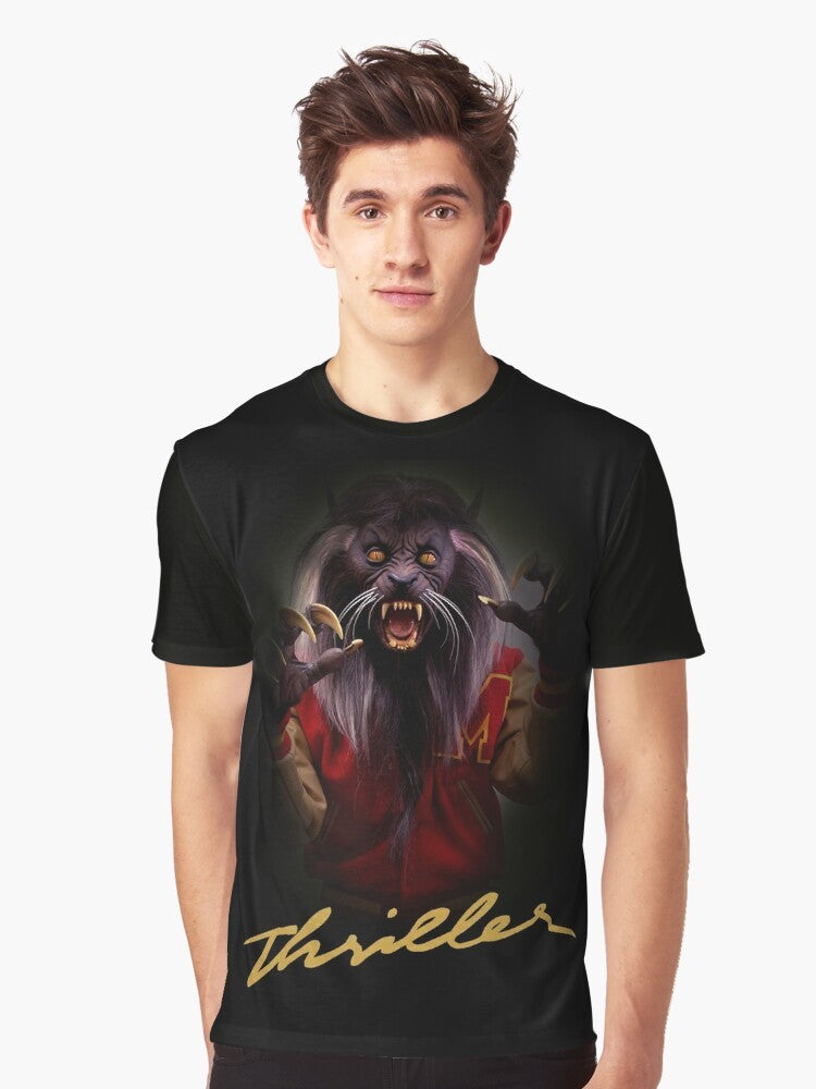 Thriller Michael Jackson Halloween Graphic T-Shirt with wolf and Jackson silhouette - Men