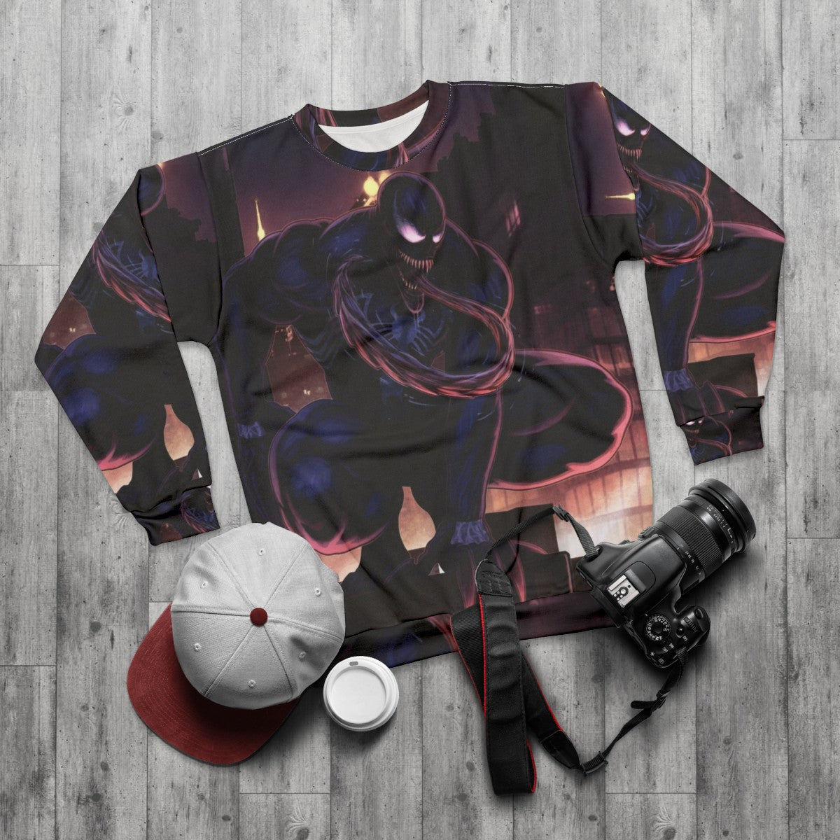 Marvel Venom Sweatshirt featuring the iconic Spider-Man character - flat lay