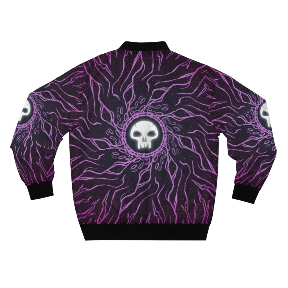 Black mana skull minimalist bomber jacket for magic the gathering fans - Back