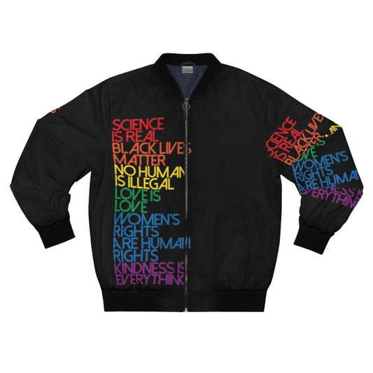 Feminist bomber jacket with Black Lives Matter and women's equality graphics