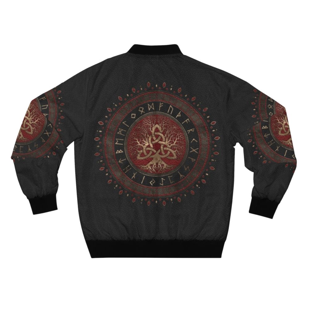 Tree of Life Triquetra Celtic Bomber Jacket in Black and Red with Gold Accents - Back