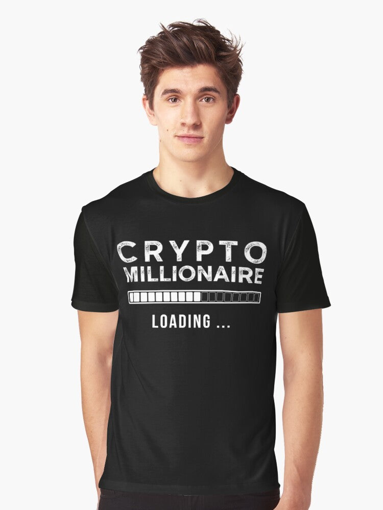 Crypto Millionaire Loading Graphic T-Shirt with Bitcoin and Ethereum Symbols - Men