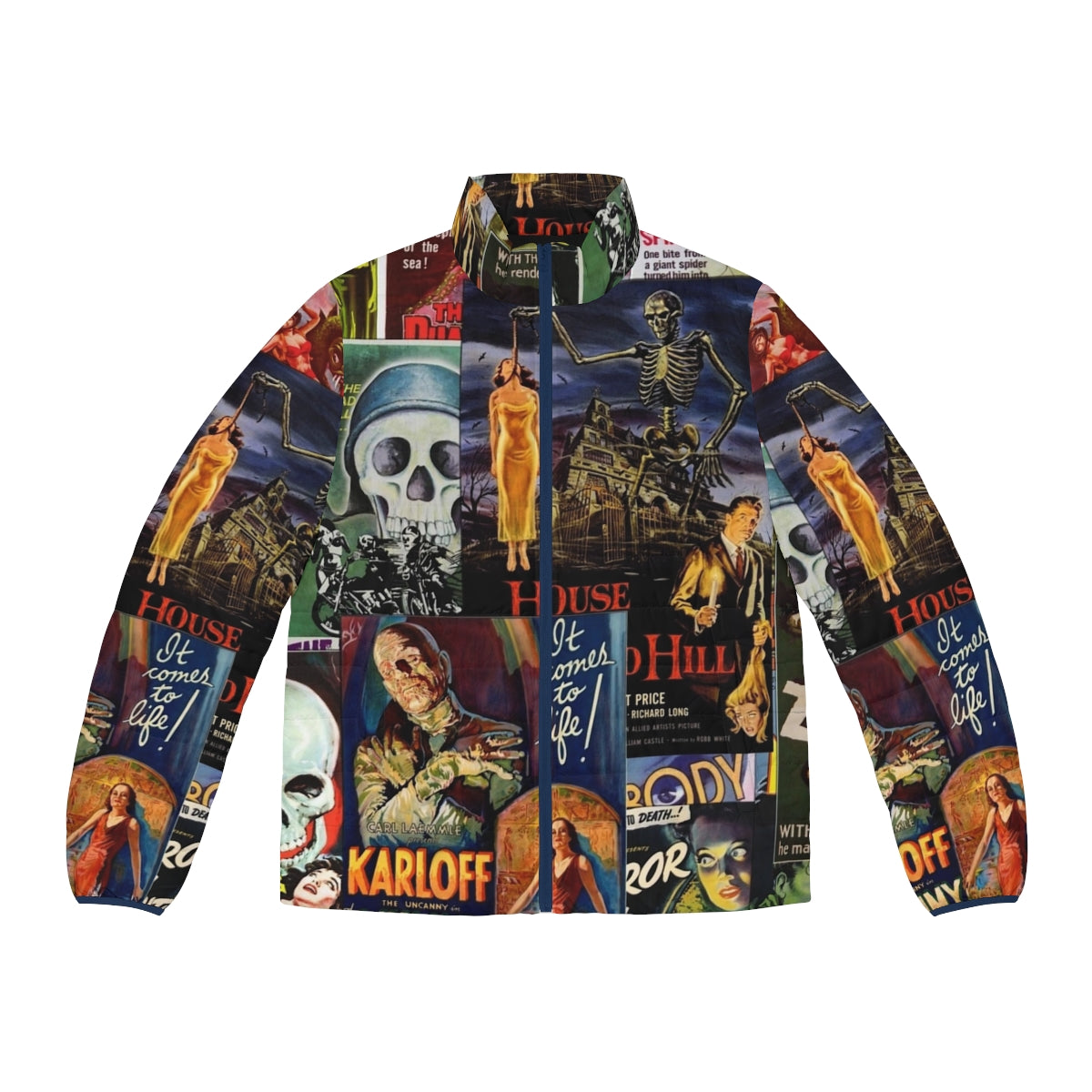 Monster movies puffer jacket featuring vintage horror film icons