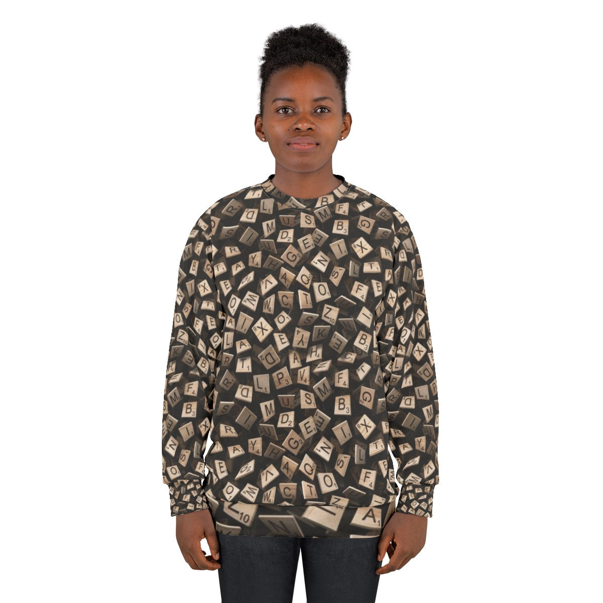 Scrabble Tile Pattern Sweatshirt - women