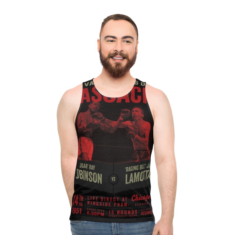 Vintage boxing tank top featuring Sugar Ray Robinson vs Jake Lamotta - men