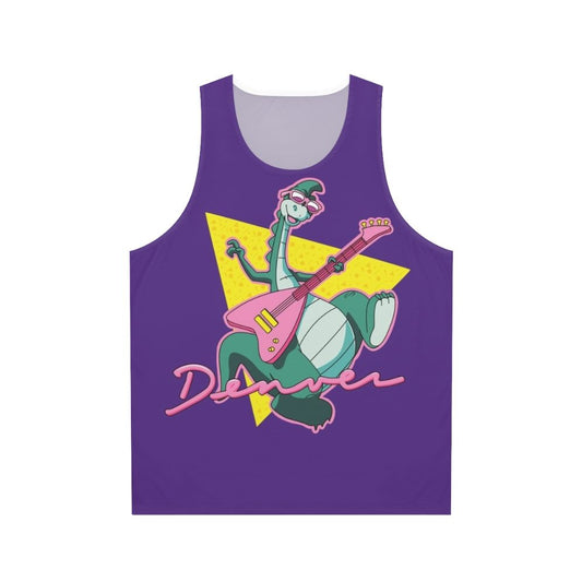 Retro dinosaur unisex tank top with 80s cartoon design