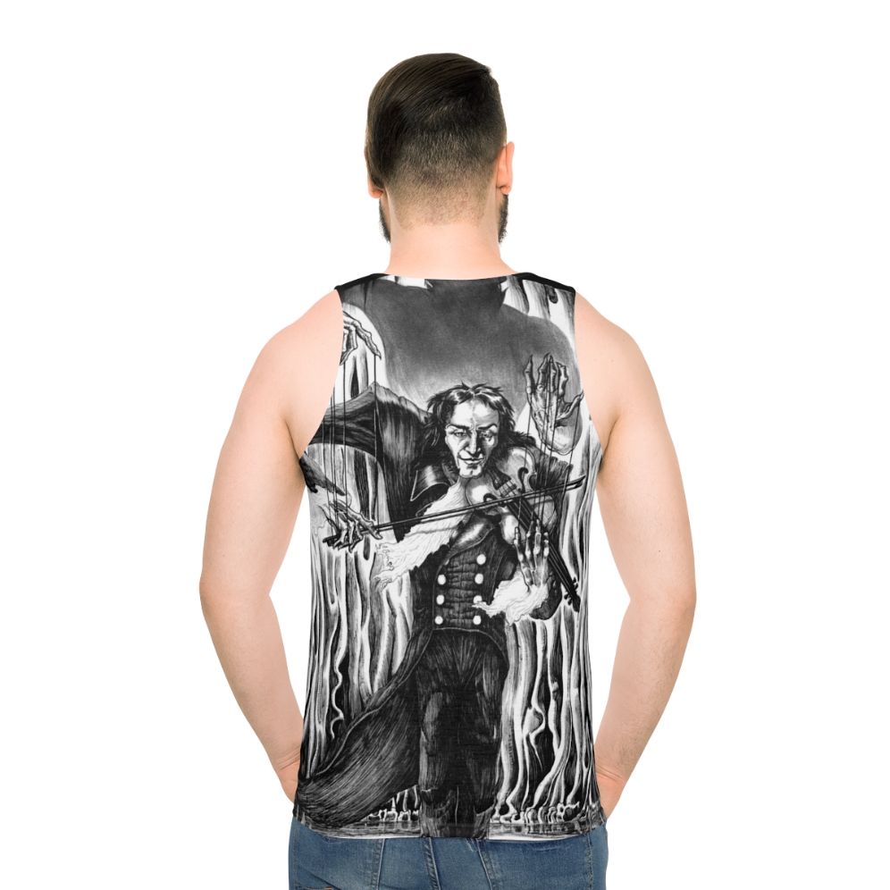 Dark musician unisex tank top with Niccolo Paganini violin art - men back