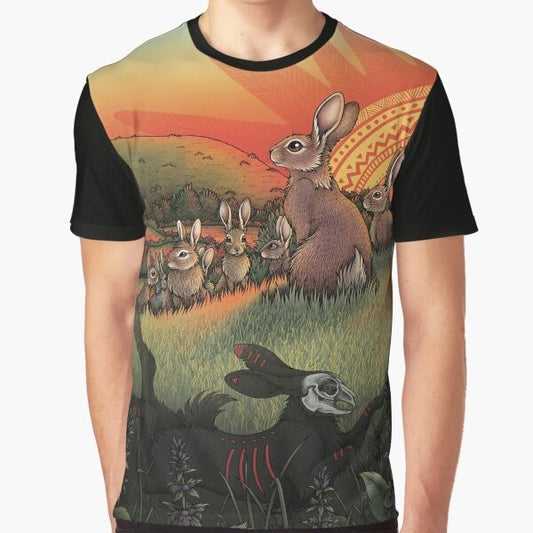 Watership Down inspired graphic t-shirt featuring rabbits and the classic literature design