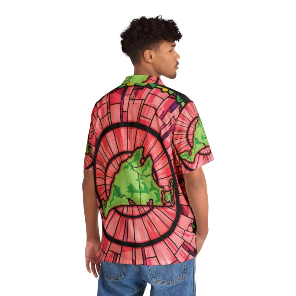 Martha's Vineyard pink and green Hawaiian shirt with stained glass and concentric circle motif - People Back