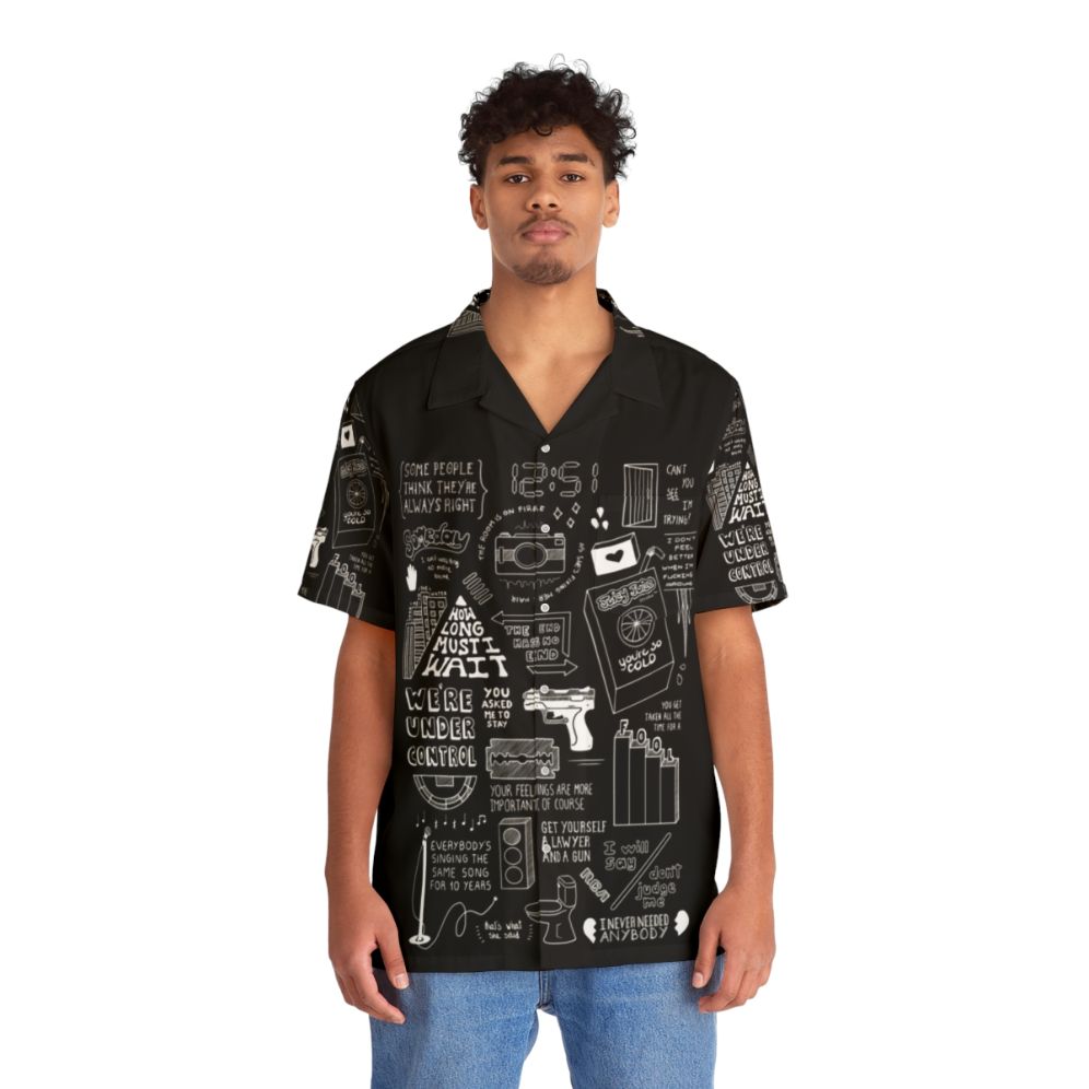 The Strokes Collage Black and White Hawaiian Shirt - People Front