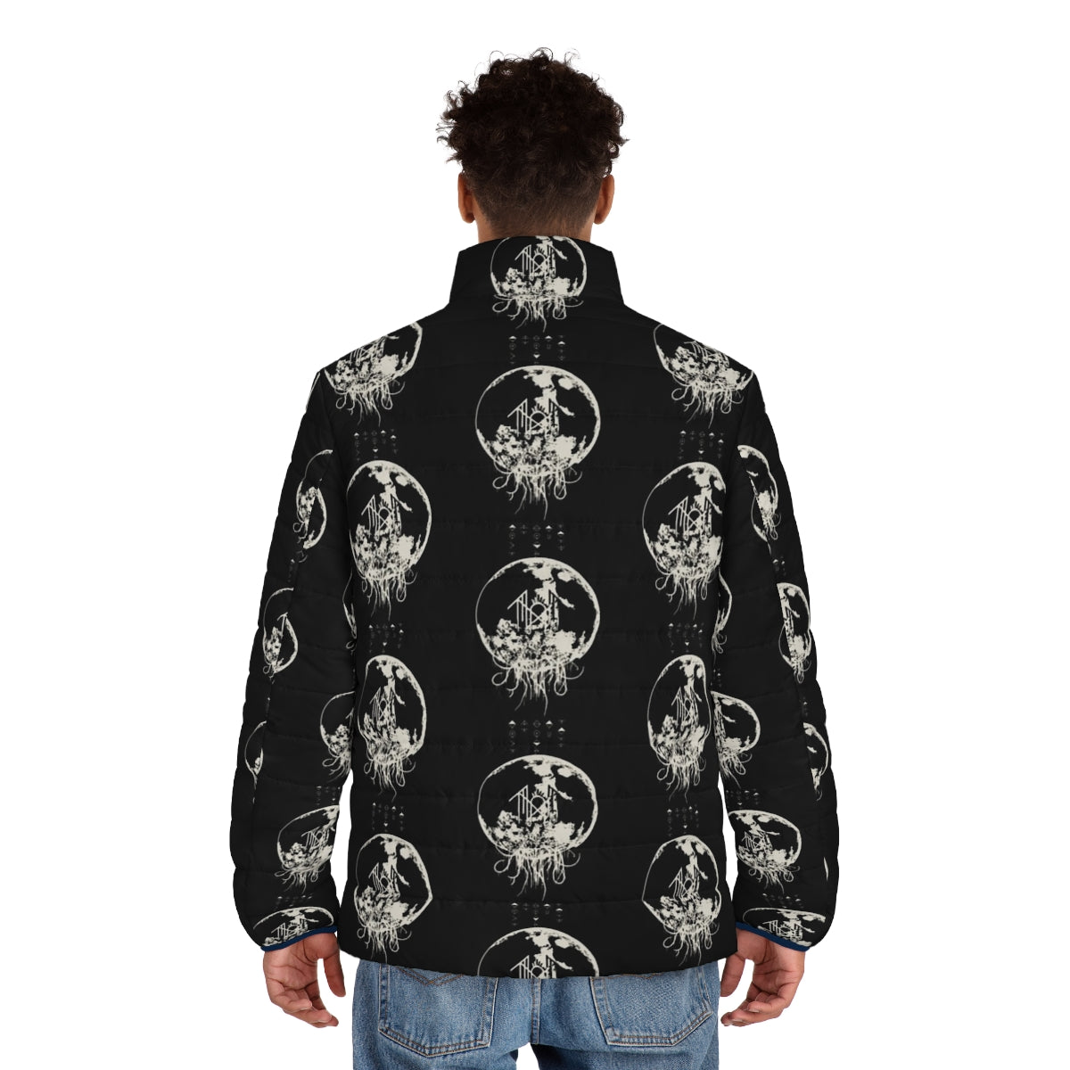 Shimmering moon puffer jacket with Sleep Token band logo - men back